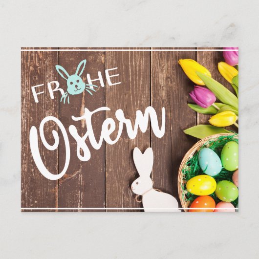 Foto Frohe Ostern mit Tulpen und Hase Briefkaart (Voorkant)