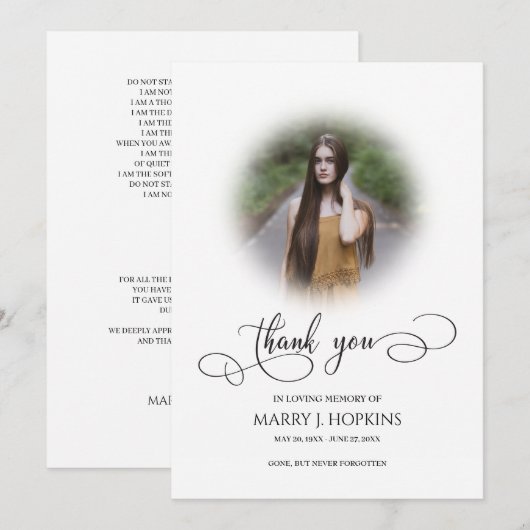 Foto Funeral Calligraphy Script Dankuwel kaarten (Voorkant / Achterkant)