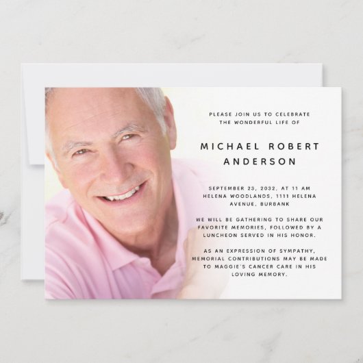 Foto Funeral Celebration of Life Invitation Kaart (Voorkant)