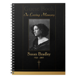 Foto: Funeral Guest Book with gold piping + Cross Notitieboek