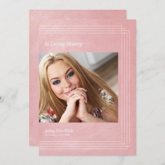Foto Funeral Invitation roze Faux Metallic Effect Kaart (Voorkant / Achterkant)