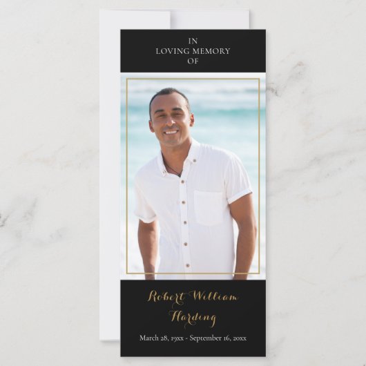 Foto: Funeral Memorial Black and Gold Prayer Kaart (Voorkant)