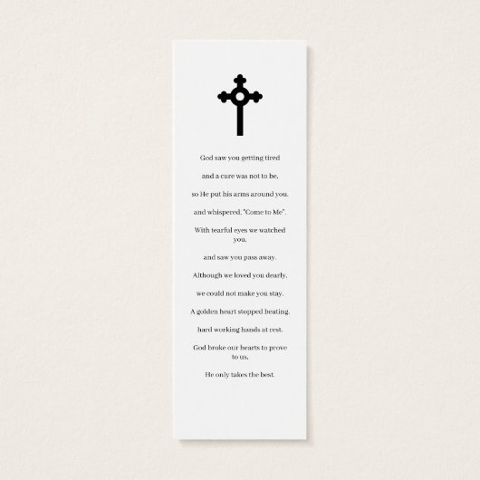 Foto Funeral Memorial Poem Bladwijzer Kaart (Achterkant)