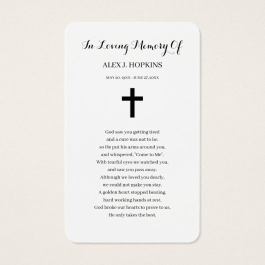 Foto Funeral Memorial Prayer-kaarten Visitekaartje (Achterkant)
