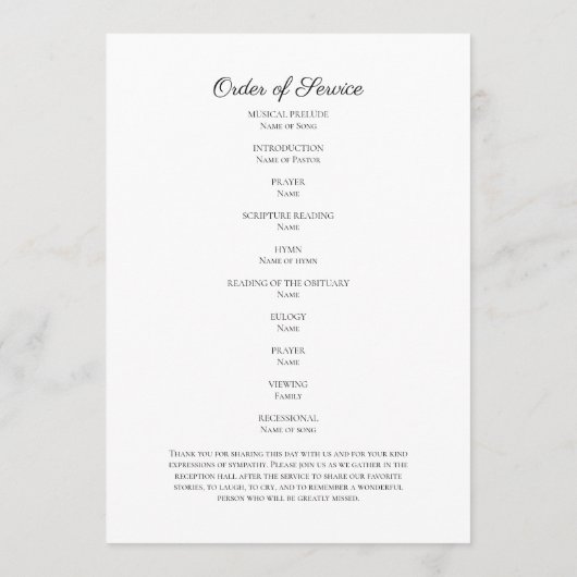 Foto Funeral Memorial Simple Order of Service Pro Programmakaart (Achterkant)