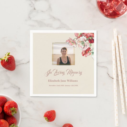 Foto Funeral Memorial Waterverf Poppies Napkins Servet (Insitu)