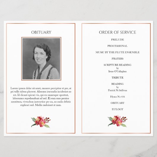 Foto Funeral Programme, rode en roze roze roodklie Flyer (Achterkant)