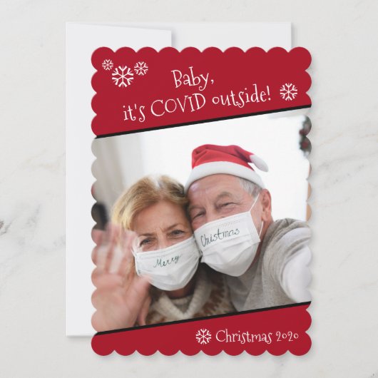 Foto Funny Baby Het is Covid Buiten Kerstrood Feestdagenkaart (Voorkant)