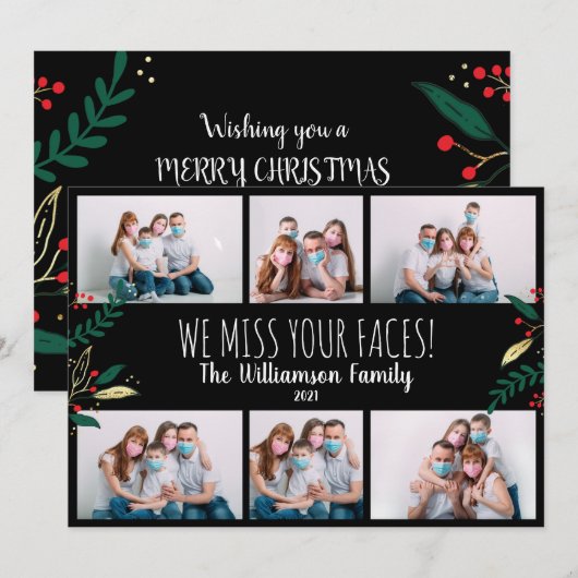 Foto Funny Miss Uw gezichten Kerst Greenery Feestdagenkaart (Voorkant / Achterkant)