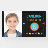 Foto Gamer Pixel Arcade niveau omhoog 5e verjaarda Spandoek (Horizontaal)