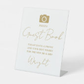 Foto Gastboek Elegant Gold Script Wedding Reclamebord Met Voetstuk (Voorkant)