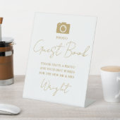 Foto Gastboek Elegant Gold Script Wedding Reclamebord Met Voetstuk (Insitu)