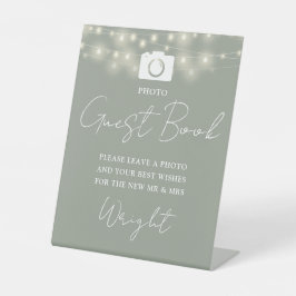 Foto Gastboek Sage Green String Lights Wedding Reclamebord Met Voetstuk