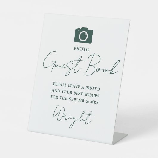 Foto Gastboek Script Emerald Green Wedding Reclamebord Met Voetstuk (Voorkant)