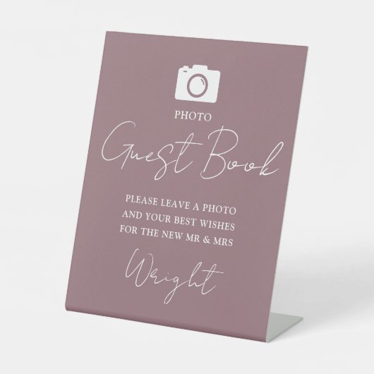 Foto Gastboek Script Mauve Wedding Reclamebord Met Voetstuk (Voorkant)