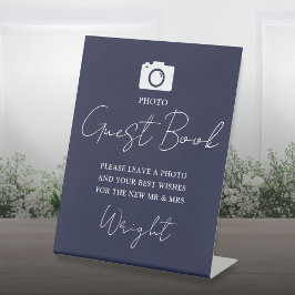 Foto Gastboek Script Navy Blue Wedding Reclamebord Met Voetstuk