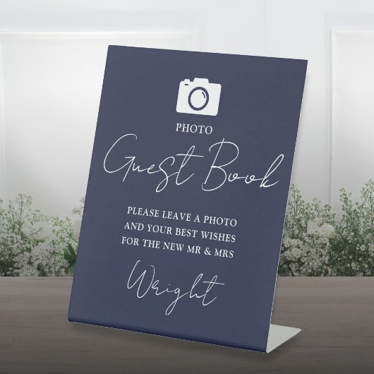 Foto Gastboek Script Navy Blue Wedding Reclamebord Met Voetstuk