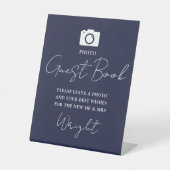 Foto Gastboek Script Navy Blue Wedding Reclamebord Met Voetstuk (Voorkant)