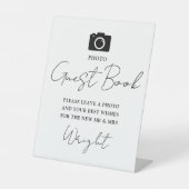Foto gastboek script zwart-wit bruiloft reclamebord met voetstuk (Voorkant)