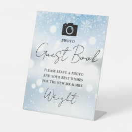 Foto Gastenboek Chique Script Winter Bruiloft Reclamebord Met Voetstuk