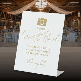 Foto-gastenboek Elegante Gouden Scriptie Bruiloft Reclamebord Met Voetstuk