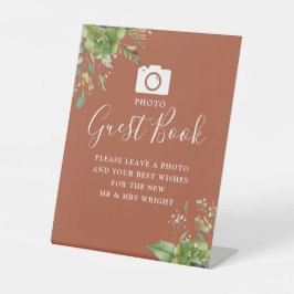 Foto Gastenboek Groen Terracotta Bruiloft Reclamebord Met Voetstuk