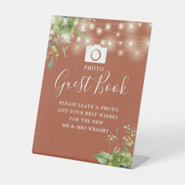 Foto Gastenboek Groen Terracotta Bruiloft Reclamebord Met Voetstuk