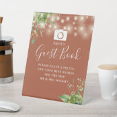 Foto Gastenboek Groen Terracotta Bruiloft Reclamebord Met Voetstuk (Insitu)