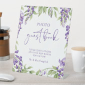 Foto Gastenboek Paarse Bloemenschrift Trouwbord Reclamebord Met Voetstuk (Insitu)