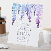 Foto Gastenboek Paarse Bloemenschrift Trouwbord Reclamebord Met Voetstuk (Insitu)