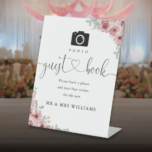 Foto gastenboek rozen bloemhart script reclamebord met voetstuk
