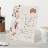 Foto Gastenboek Rustiek Boho Floral Fall Bruiloft Reclamebord Met Voetstuk (Insitu)