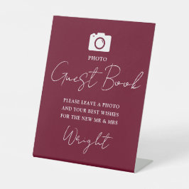 Foto gastenboek script bordeauxrood bruiloft reclamebord met voetstuk