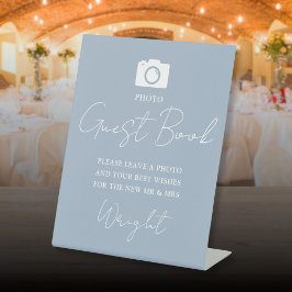 Foto Gastenboek Script Dusty Blue Wedding Reclamebord Met Voetstuk
