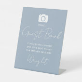 Foto Gastenboek Script Dusty Blue Wedding Reclamebord Met Voetstuk (Voorkant)