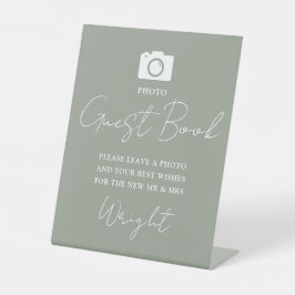 Foto Gastenboek Script Sage Groene Bruiloft Reclamebord Met Voetstuk