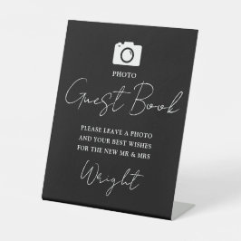 Foto Gastenboek Script Zwart-wit bruiloft Reclamebord Met Voetstuk