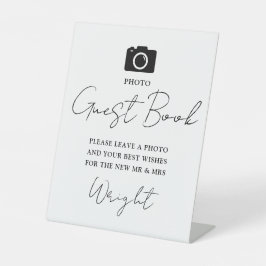 Foto gastenboek script zwart-wit bruiloft reclamebord met voetstuk