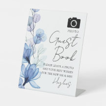 Foto gastenboek stoffig blauw bloemend huwelijksfe
