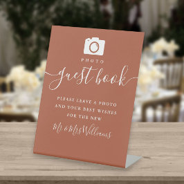 Foto-gastenboek terracotta handtekening script reclamebord met voetstuk
