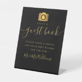 Foto-gastenboek zwart en goud handtekening script reclamebord met voetstuk (Voorkant)