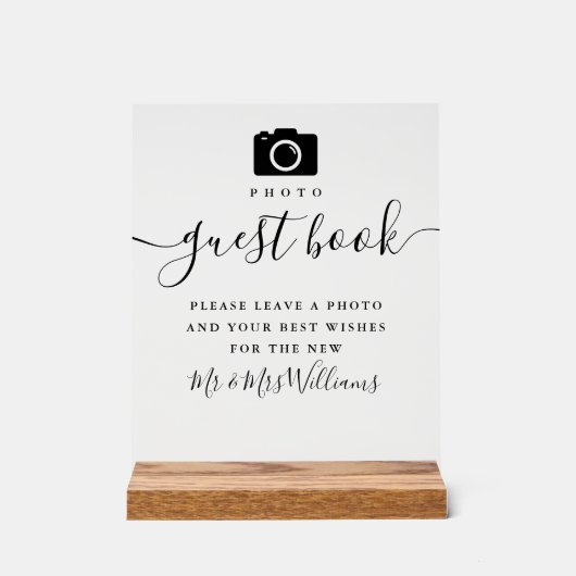 Foto Gastenboek Zwart Signature Script Acryl Bord (Voorkant)