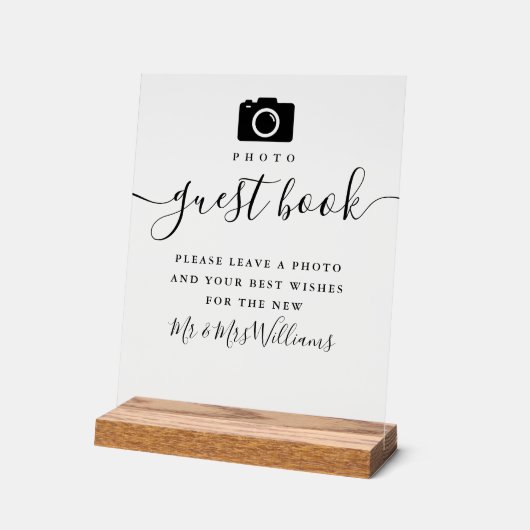 Foto Gastenboek Zwart Signature Script Acryl Bord (Hoek)