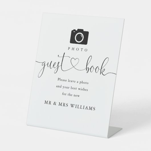 Foto Gastenboek Zwart-wit Hart Script Reclamebord Met Voetstuk (Voorkant)