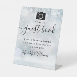 Foto gastenboek Zwarte handtekening script Winter Reclamebord Met Voetstuk