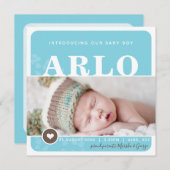 FOTO GEBOORTE AANKONDIGING hart spot blauw botanis (Voorkant / Achterkant)