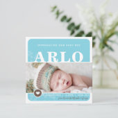 FOTO GEBOORTE AANKONDIGING hart spot blauw botanis (Staand voorkant)