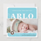 FOTO GEBOORTE AANKONDIGING hart spot blauw botanis (Voorkant)