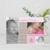 FOTO GEBOORTE AANKONDIGING mondriaan meisje roze (Staand voorkant)