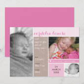 FOTO GEBOORTE AANKONDIGING mondriaan meisje roze (Voorkant / Achterkant)